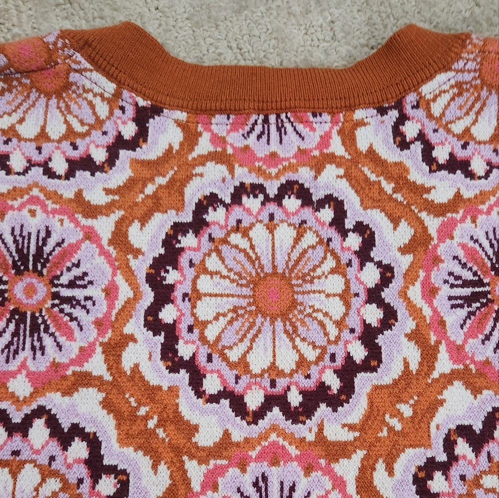 Maeve Anthropologie Jacquard Retro Floral Orange Boho Sweater Vest Large - Picture 8 of 11